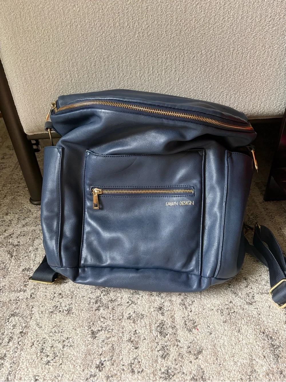 Fawn Design Navy Leather Daypack with Gold Accents